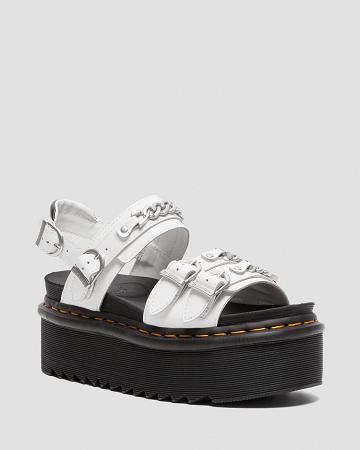 Sandalias de Plataforma Dr Martens Voss II Chain Charol Cuero Mujer Blancos | MX 474UZG